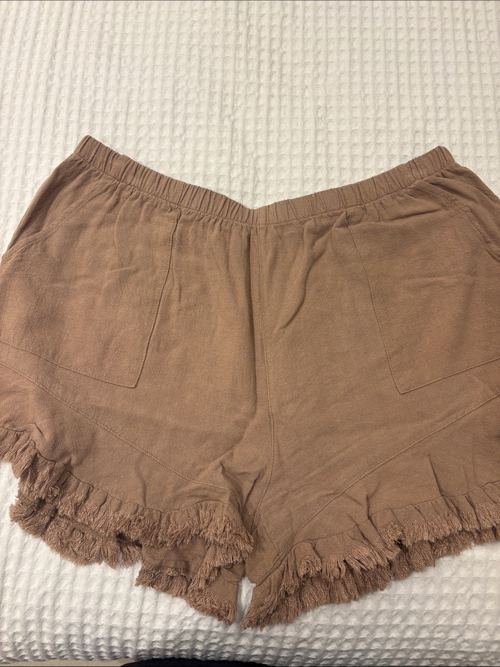 Umgee Taupe High-Waist Frayed Hem Shorts